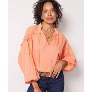 Cleobella Phoenix Blouse Coral Long Sleeve Cotton US Sz Small
